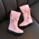2019 winter new children's fashion Korean girls' short pile high boots middle and large children's side zipper bow cotton boots 