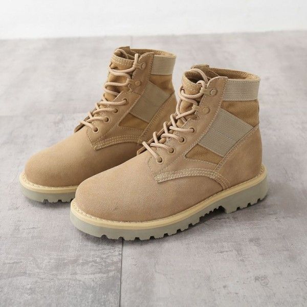 Tooling shoes lovers leather waterproof desert Martin boots women's frosted leather army boots outdoor medium high top British short boots 