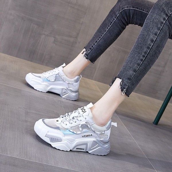 Real leather net face father shoes women's new fashion in summer 2020 students' Leisure Sports single shoes for women 