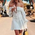 European and American women's fashion white dress autumn 2020 new women's long sleeve one line collar waist temperament sweet short skirt 
