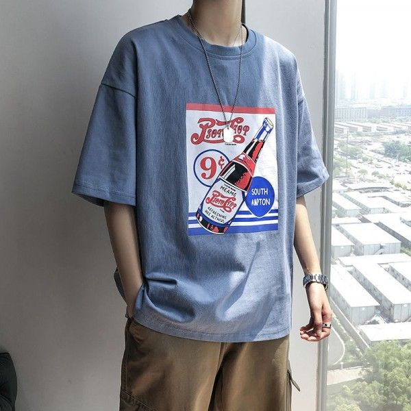 Summer short sleeve men's fashion brand 5-sleeve trendy Hong Kong Style boys' T-shirt Harajuku Korean ulzzang style 