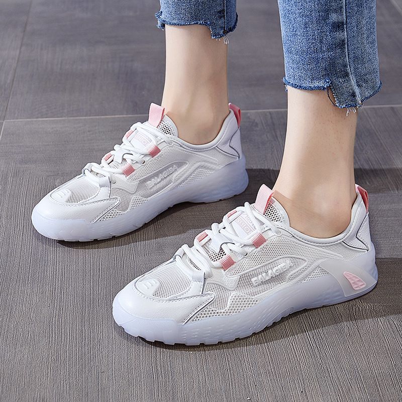 Leather sports shoes women's versatile running shoes with thin mesh in summer 2020 