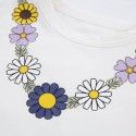 Tk20740ot girls' creative Daisy Necklace printed exquisite wide roll collar Short Sleeve White T-Shirt Top 