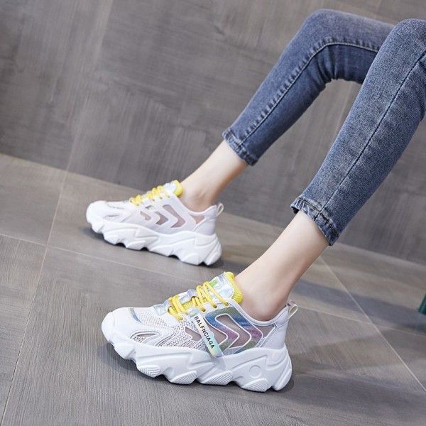 Real leather dad fashion shoes for women's spring 2020 new net red versatile breathable mesh leisure sports shoes for women's summer 