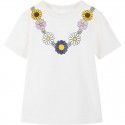 Tk20740ot girls' creative Daisy Necklace printed exquisite wide roll collar Short Sleeve White T-Shirt Top 