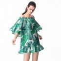 Amazon cross border exclusive one shoulder 5 / s skirt off shoulder irregular print dress for European and American women's wear 