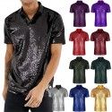 2019 foreign trade men's Casual Short Sleeve folding Sequin polo shirt 10 color disco nightclub party T-shirt 