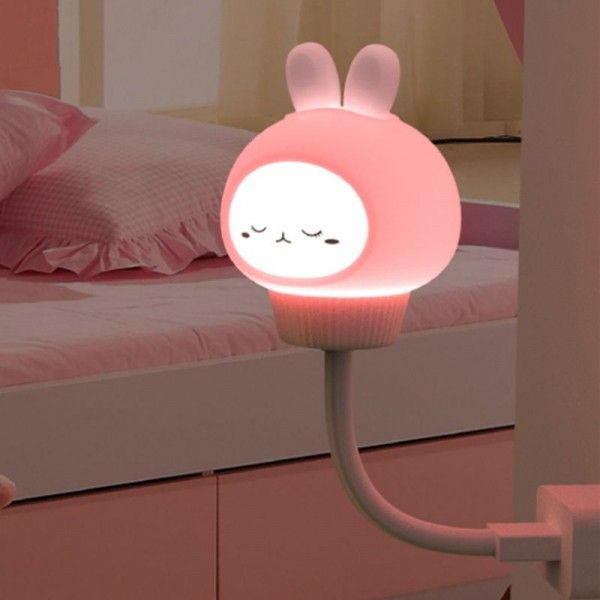 Cartoon egg tart bear rabbit night light USB plug in remote control timing night light children's bedroom Mini Baby Feeding light 