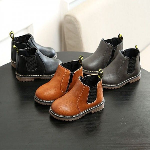 New children's shoes in autumn and winter of 2019 boys' Leather Boots British leather boots girls' single boots retro Martin boots trend 