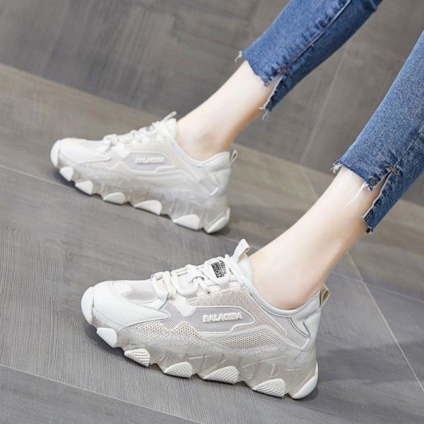 Leather daddy shoes women's 2020 new breathable mesh casual shoes 