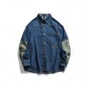 Autumn 2019 new camouflage patchwork denim jacket American style back letter embroidery loose Lapel coat men's fashion 