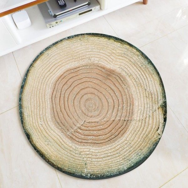 Air bag wood ring printed circular carpet floor mat flannel computer chair foot mat water absorption anti slip spot 