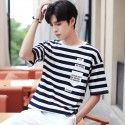 2020 spring and summer men's short sleeve T-shirt youth striped T-shirt loose trend men's clothing manufacturer direct sales 