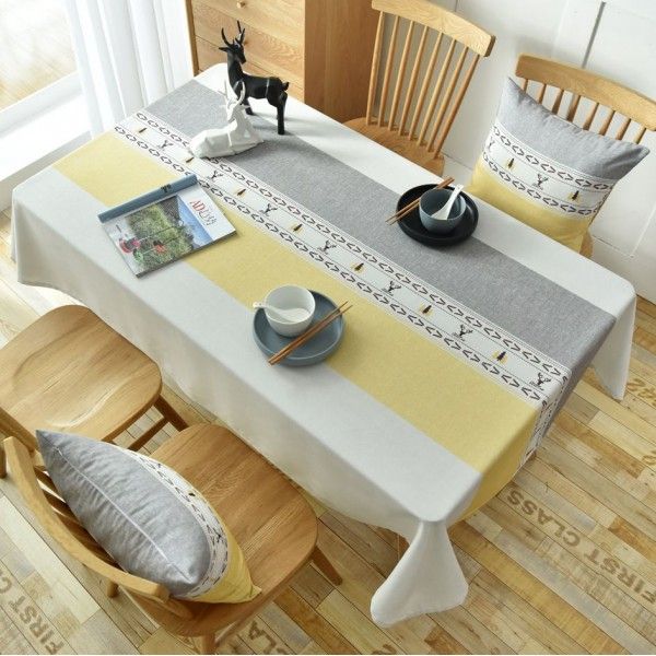 Table cloth waterproof, oil proof and wash free rectangular mat Nordic household strip cloth art net red isn style table cloth 