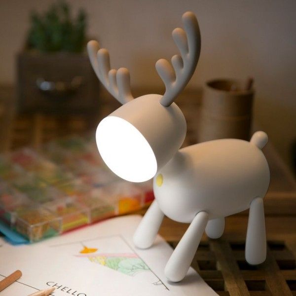 Cartoon deer night lamp USB charging with sleeping silicone led elk lamp children's desk reading lamp 