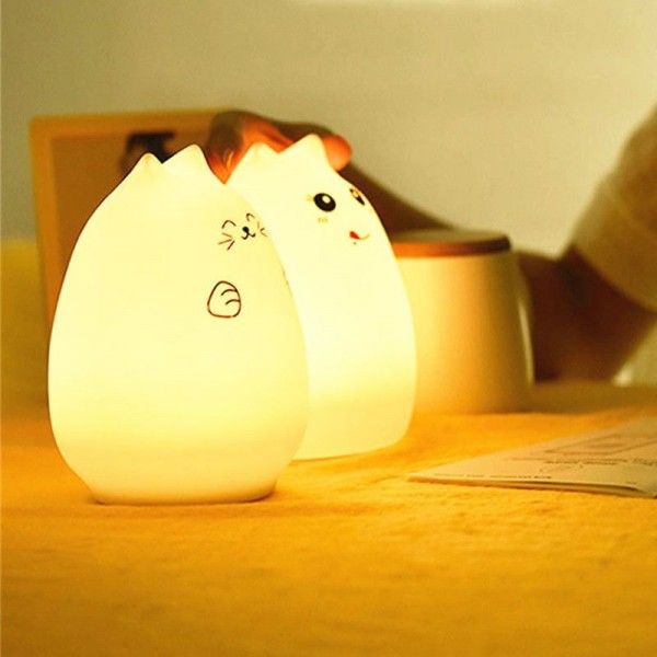 Creative LED colorful silicone sensor night lamp cartoon pet patting lamp atmosphere bedside table lamp eye protection table lamp 