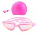 Adult electroplated swimming glasses one piece earplug set waterproof silicone water drop swimming cap colorful swimming glasses high grade swimming glasses 
