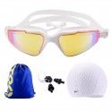 Adult electroplated swimming glasses one piece earplug set waterproof silicone water drop swimming cap colorful swimming glasses high grade swimming glasses 