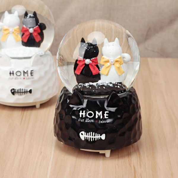 Cartoon butterfly hat black and white simple student gift rotating crystal ball with light music box romantic couple gift 